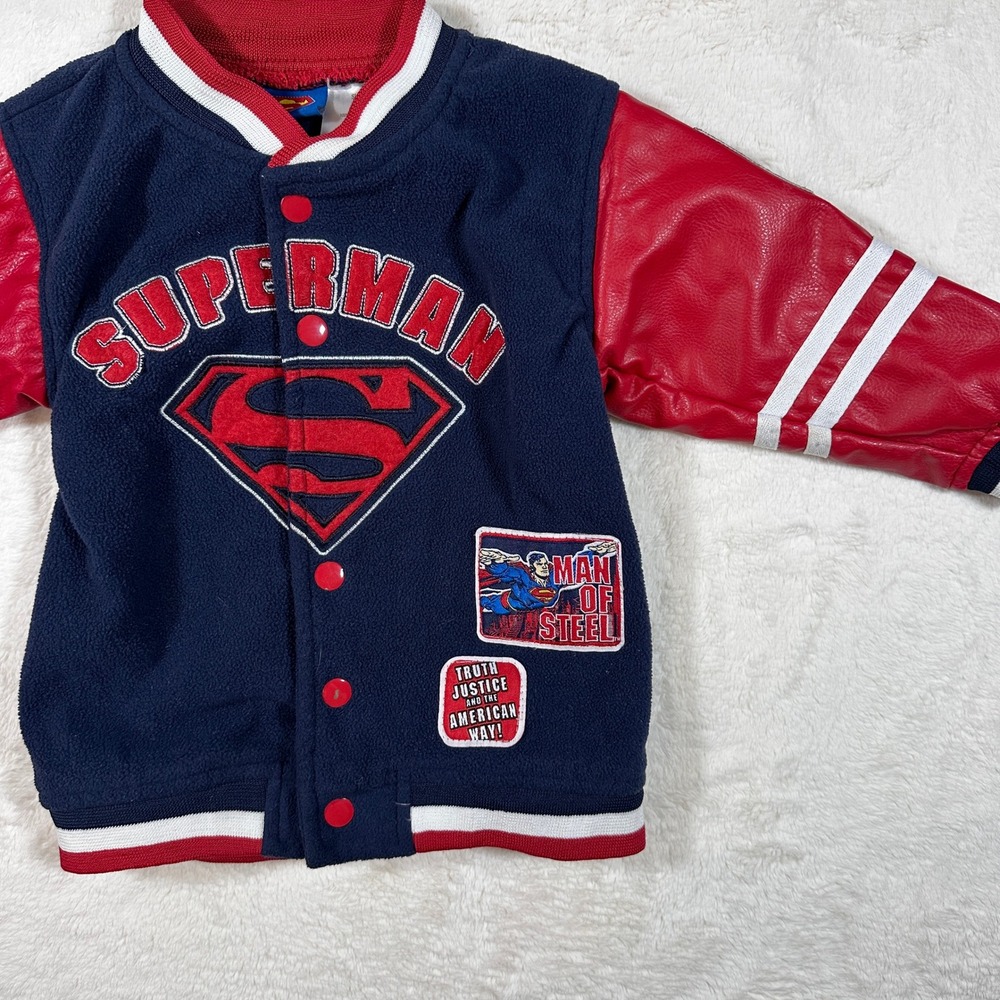Superman Toddler Bomber Jacket Size 2T Fleece & Faux Leather DC Comics